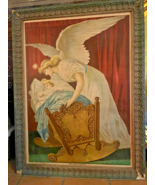 Victorian C1860 Guardian Angel Lithograph The Angel&#39;s Whisper - £26.09 GBP