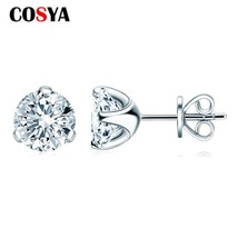 Real Moissanite Round 1.5ct Moissanite Earrings Solid S925 Silver Classic 3 Pron - £45.08 GBP