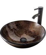 Bathroom Vessel Sink, 16.5&quot; Artistic Glass Bathroom Bowl Basin With, Brown - $123.99