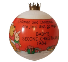 Baby&#39;s Second Christmas Winnie The Pooh Ornament  1984 Satin Ball Walt Disney - £15.85 GBP