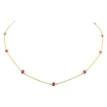 Real Ruby Station Chain Necklace 14k Solid Yellow Gold, Christmas Gift For Her - £422.42 GBP