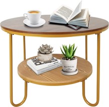 2 Tier Side Table Furniture End Accent Living Room Coffee Gold Wood Round Small - £38.66 GBP