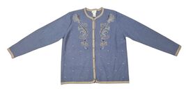 Koret Blue Paisley Wool Blend Embroidered  Womens Cardigan Sweater Size M - €21,83 EUR
