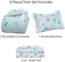 Mermaid Bed in Bag Comforter Pillow Sham &amp; Cover Fitted &amp; Flat Sheet TWIN NEW - £44.82 GBP