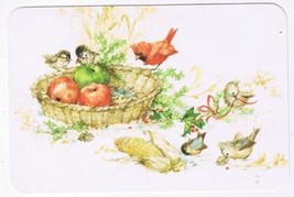 Christmas Postcard Happy Holidays Cardinal Birds Apple Corn Basket - £2.31 GBP