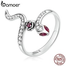 925 Sterling Silver Snake &amp; Rose Ring for Women Personality Cool Fashion Ring Wo - £19.20 GBP