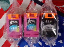 Lot of 3! Two 67XL Color Ink Cartridges &amp; One 67XL Black Cartridge for HP 67 XL - £21.79 GBP