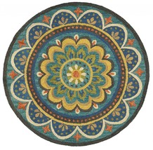 HomeRoots 393634 6 ft. Round Blue Floral Mandala Area Rug - £186.80 GBP