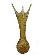 Vintage Swung Vase Quilted Diamond Amber Glass Unusual Long Fingers 14&quot; - $160.82 CAD