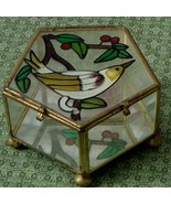 Stained Glass Trinket Box, Mirrored Bottom, Pretty Bird Pattern, VGC - P... - $14.84