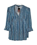 NWT Cocomo Plus Size 3X Blue Multi Color Stripe Print Pintuck 3/4 Sleeve... - £27.77 GBP