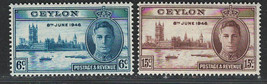 British Ceylon 1945-46 Very Fine Mh Stamps Scott # 293-294 Peace Issue - £1.02 GBP