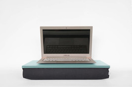 Laptop stand, laptop pad- turquoouse blue with Dark Grey support beandbag Pillow - £39.26 GBP