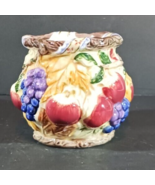 Kirkland Ceramic SUGAR BOWL Fall AUTUMN APPLES GRAPES 4 1/2&#39; Hand Painte... - $11.71 CAD