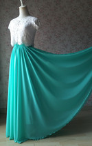 Blue Green Maxi Chiffon Skirt Outfit Women Custom Plus Size Chiffon Maxi Skirt image 2