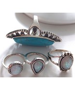 Lot of Silver Womens Rings White Turquoise Blue 6 7 8 9 - $5.99