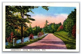 Generic Scenic Greetings Country Road Milltown Wisconsin UNP Linen Postcard U21 - £3.07 GBP