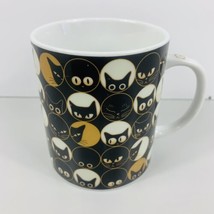 Cat Faces Eyes Coffee Cup Mug Ceramic Jewel Japan Black Gold Off-White Paw Print - £14.20 GBP