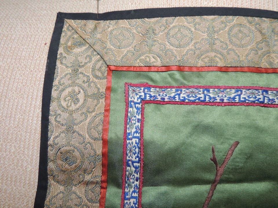 Chinese Silk Embroidery 17"x9" Panel Tapestry Brocade butterfly Vintage Antique Item image 2