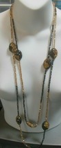 Vintage Super Long Sparkly Crystal, Hematite Bead Necklace- 75&quot; - $54.45