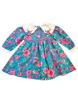 Vintage 90s Girls 3T Party Dress Floral Teal Pink Collar Embroider Longs... - £26.66 GBP