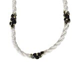 Torsade Necklace Black Onyx Chips White Glass Seed Beads Vintage Jewelry - $24.80