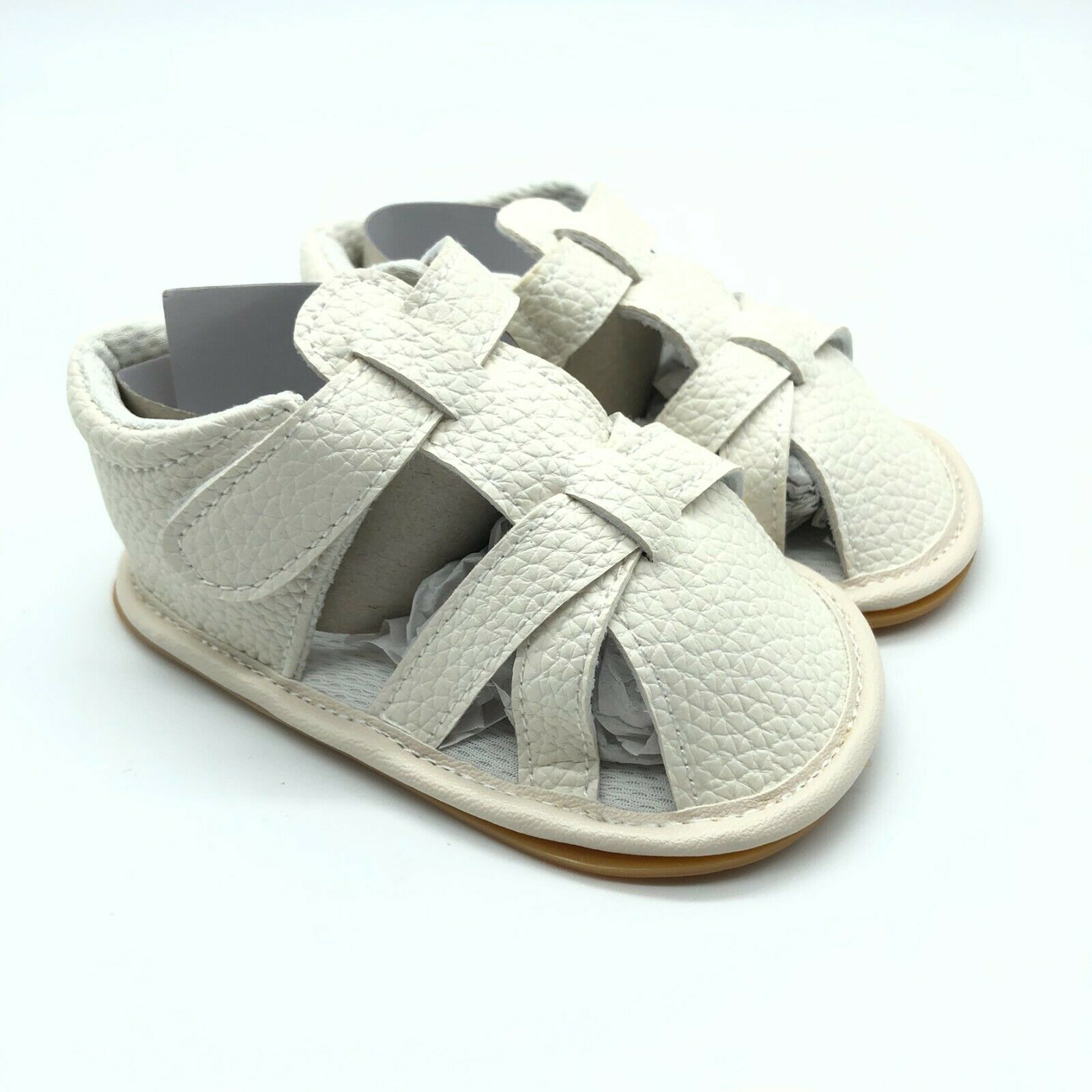 Toddler Boys Girls Fisherman Sandals Faux Leather Hook & Loop White 9-12 Months - £7.78 GBP