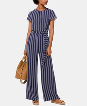 MICHAEL Michael Kors Womens Striped Tie Waist Jumpsuit,True Navy/White,1... - £103.14 GBP