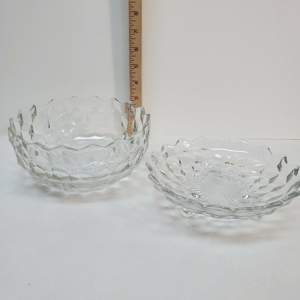 Primary image for Fostoria American Clear 3-toed Plate and bowl set- Vintage Glassware 22-290