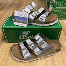 Women&#39;s Betula Birkenstock Leo Soft Sandals Metal Silver Narrow fit Size 7 US - £52.27 GBP