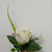 Artificial BABY CREAM Silk Foam Rose, Diamante, Wedding Groom Buttonhole... - £8.07 GBP+