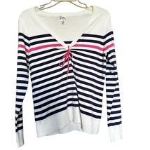 Lilly Pulitzer Blue White Striped V Neck Sweater Pink Bow Sz M - £33.23 GBP