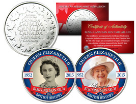 QUEEN ELIZABETH *Longest Reigning* Set of 2 Royal Canadian Mint Medallio... - £9.57 GBP