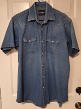 Vtg Wrangler Denim Pearl Snap Shirt Men XL Blue SS Western Perfectly Faded - $24.25