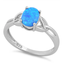 Blue Opal Stone Ring Size 6 Solid 925 Sterling Silver with Ring Box - £17.14 GBP