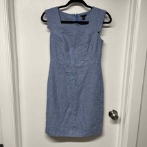 Ann Taylor Women Blue Chambray Cap Sleeve Square Neck Linen Dress Size 2... - £22.15 GBP