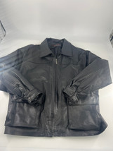 Vintage Phase Two Leather Jacket Mens Extra Large Black Pockets Full Zip Lining - £36.00 GBP