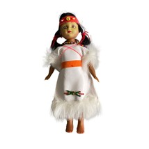 Vintage hard plastic Indian girl doll with babies Leather and fur beaded 8&quot; - £11.85 GBP