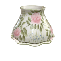 Yankee Candle Large Jar Shade Topper and Plate Pink Flower Pattern 2 Pie... - $43.49