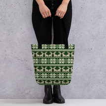Knitted Christmas Winter Dark Green &amp; White Deers Scandinavian Style Tote Bag - £17.52 GBP