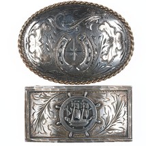 2 Vintage Hand Engraved Sterling Mexican belt buckles - £186.42 GBP