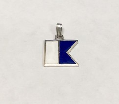 Sterling Silver Dive Boat Flag (Alpha Flag) Blue/White Enameled Charm - £55.17 GBP