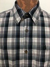 Carhartt L Blue Gray White Plaid Short-Sleeve Cotton Shirt Relaxed Fit - $24.01