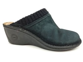 UGG Women&#39;s Black Suede Gael Clogs with Knit Cuffs Sheepskin Lined Sz 8 ... - £23.66 GBP