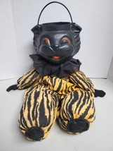 Vintage Black Cat Orange &amp; Black Outfit Pumpkin Sitting Display Halloween - £39.95 GBP