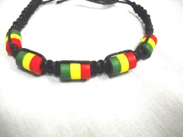 BLACK MACRAME CORD with RASTA COLOR BEADS RED GREEN YELLOW TIE BRACELET ... - $91.86 MXN