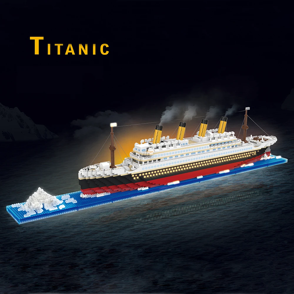 KNEW BUILT Titanic Cruise Big Iceberg Ship Model Mini Building Blocks Toys for - £58.36 GBP+