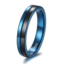 New Arrival 4mm Blue &amp; Black Color Tungsten Ring For Men Wedding Bands Female En - £19.58 GBP