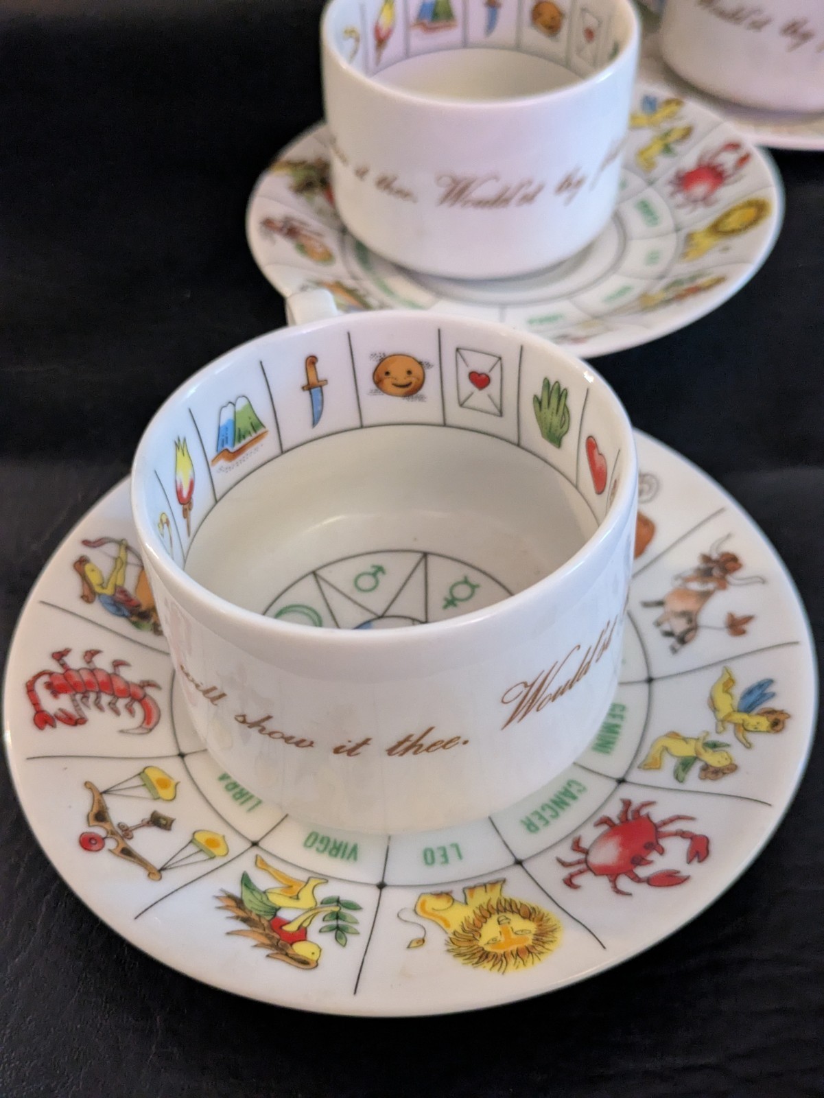 Set of 6 Shamrock Heart Horoscope Tea Reading Fortune Teller Cup Saucer Item image 6