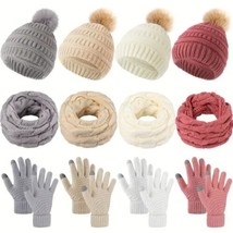 3Pcs Beanie Hat Scarf &amp; Touch Screen Gloves Winter Set Warm Teens Women NEW - $16.99